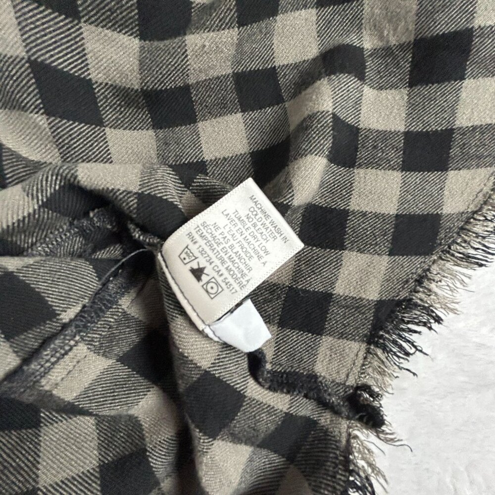 Cloth & Stone Womens Gray Black Checkered Fringe Trim Button Down Shirt Small - Picture 5 of 8